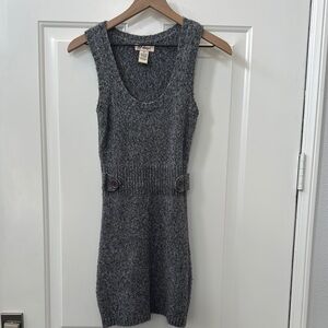 Gray Ribbed Sleeveless Sweater Mini Dress